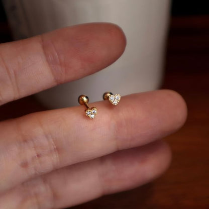 Sterling Heart Silver Earring Barbell Rhinestone