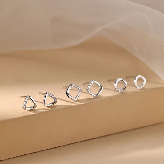 Stud Rhinestone Sterling Geometric Silver (Various Designs) Earring