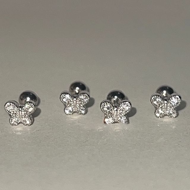 Rhinestone Sterling Silver Barbell Earring Butterfly