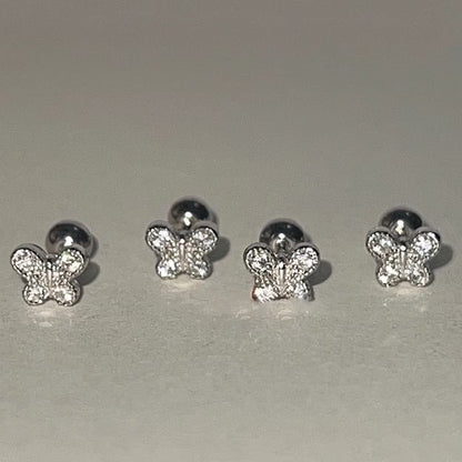 Rhinestone Sterling Silver Barbell Earring Butterfly