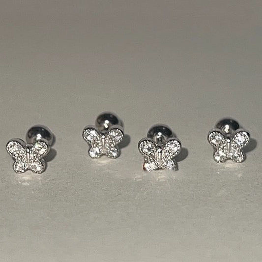 Rhinestone Sterling Silver Barbell Earring Butterfly