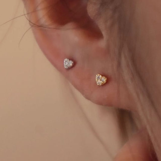 Sterling Heart Silver Earring Barbell Rhinestone