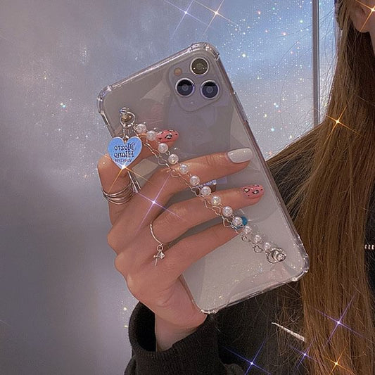 Heart Phone Case Faux Pearl Strap