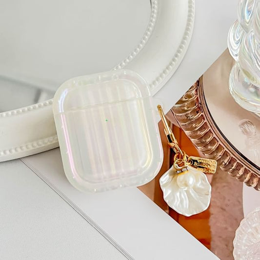 White Pearl Stripe With Skin / Earphone Case Charm Shell Texture Pro AirPods