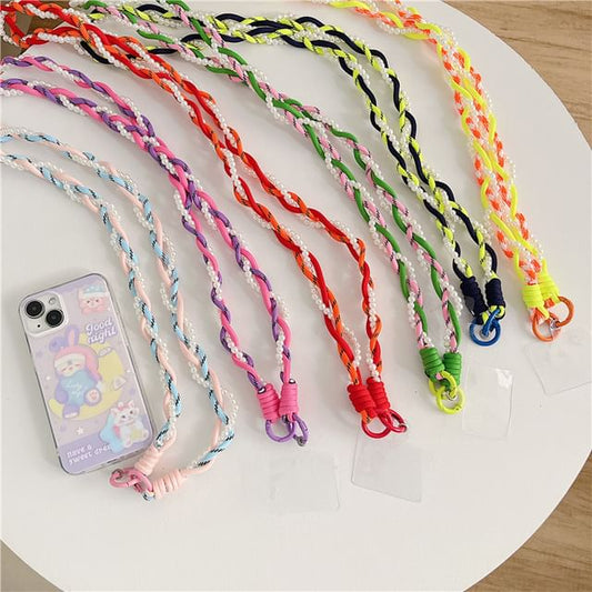 Braided Faux Pearl Phone Lanyard with Lanyard Pad