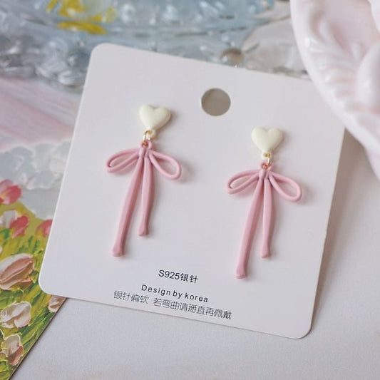 Drop Earring Heart Bow Alloy