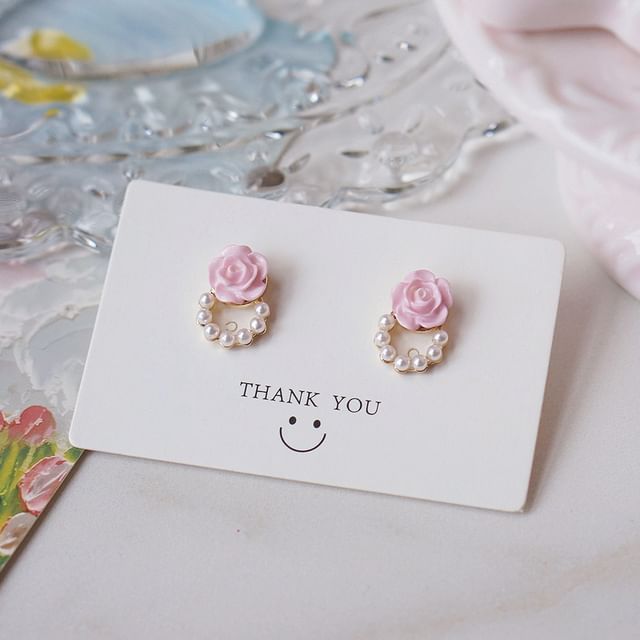 Stud Floral Faux Earring Alloy Pearl