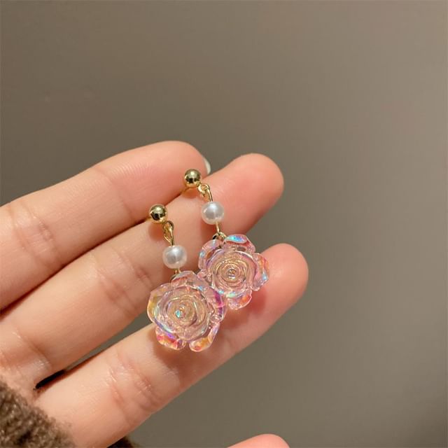 Faux Pearl Earring Dangle Alloy Floral