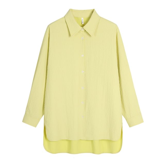 Long-Sleeve Collared Plain Shirt