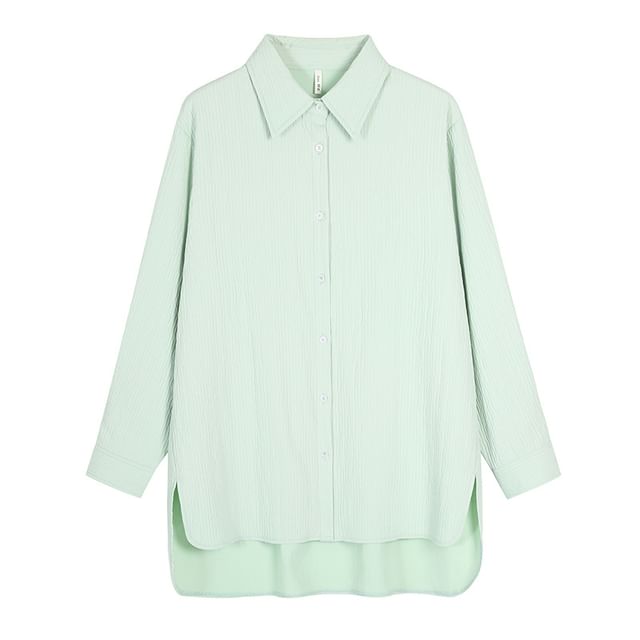 Long-Sleeve Collared Plain Shirt