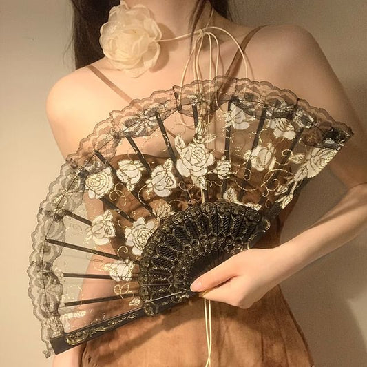 Foldable / Floral Designs) Set Choker (Various Hand Lace Fan