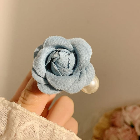 Floral Hair Clip Faux Fabric Pearl