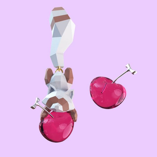 Cherry Ear Earring Clip-On / Stud Raccoon
