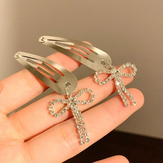 Rhinestone Set Bow Clip Hair Alloy /
