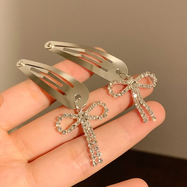 Rhinestone Set Bow Clip Hair Alloy /