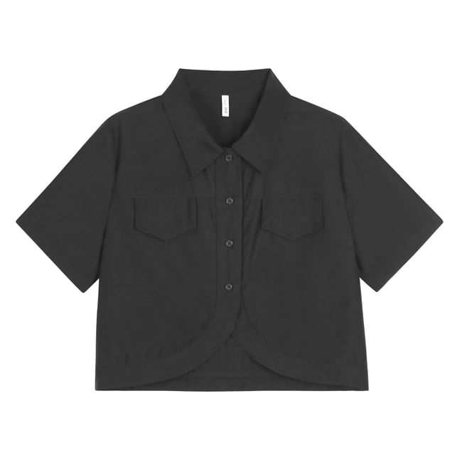 Short-Sleeve Open Front Crop Shirt