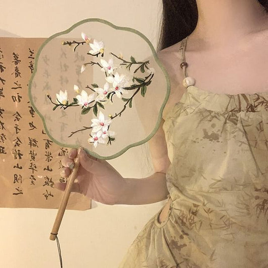 Tassel Embroidered Hand Print Fan /