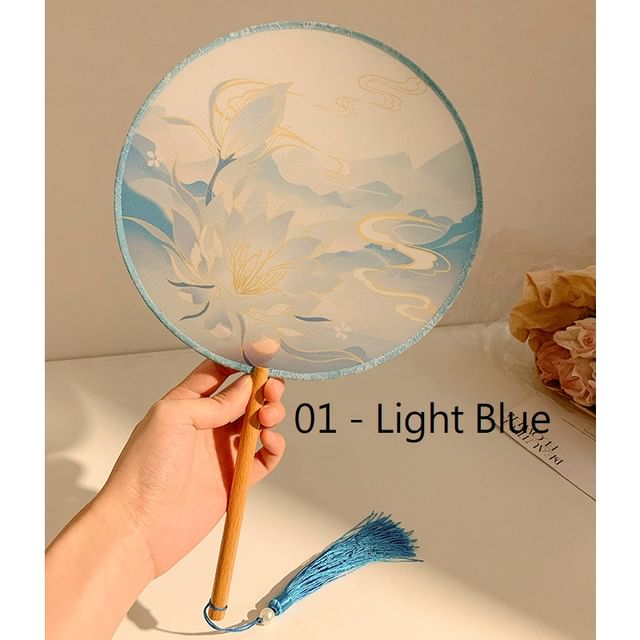 Tassel Embroidered Hand Print Fan /