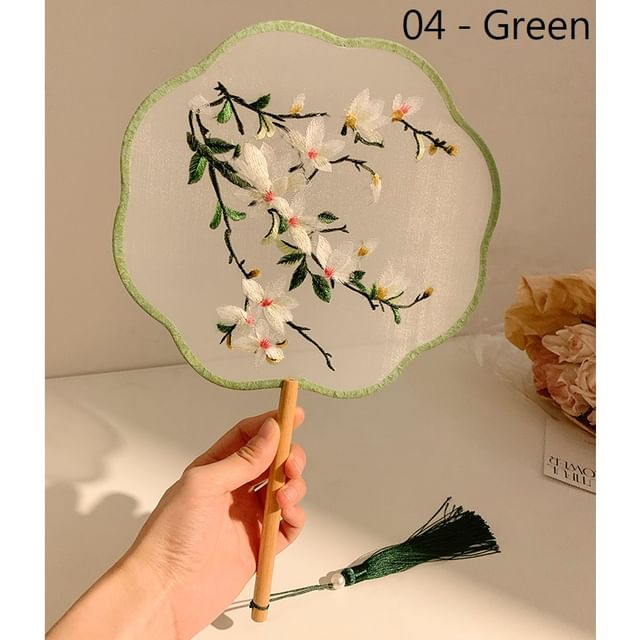 Tassel Embroidered Hand Print Fan /