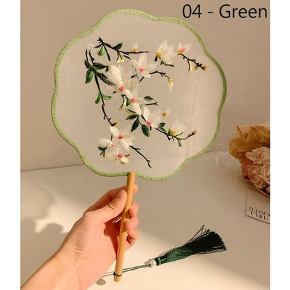 Tassel Embroidered Hand Print Fan /