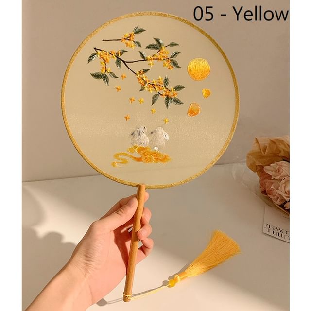 Tassel Embroidered Hand Print Fan /
