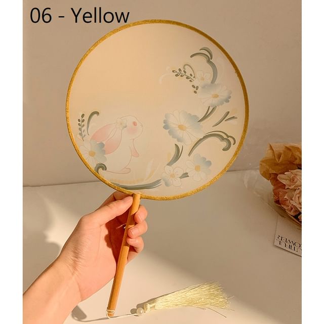 Tassel Embroidered Hand Print Fan /