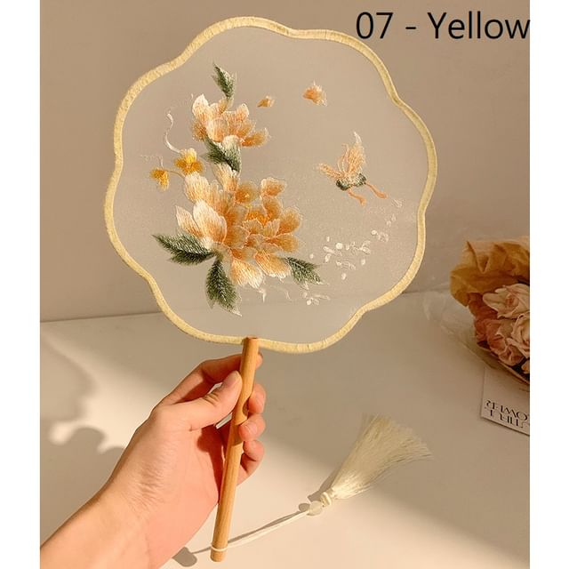 Tassel Embroidered Hand Print Fan /