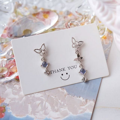 Faux Crystal Asymmetrical Butterfly Alloy Dangle Earring