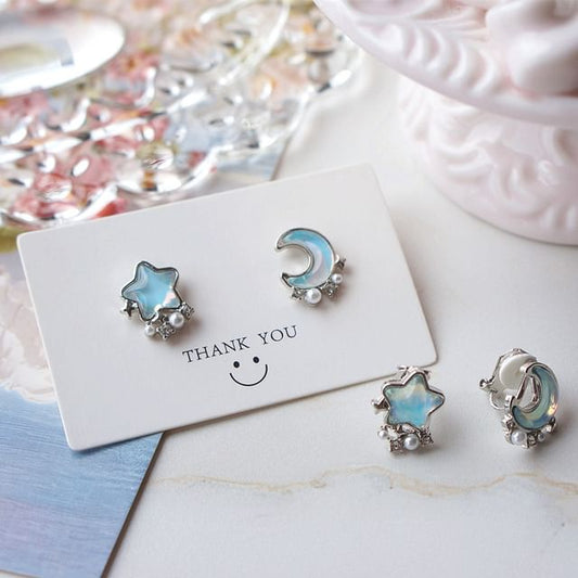 Earring Alloy Star Asymmetrical Stud Moon