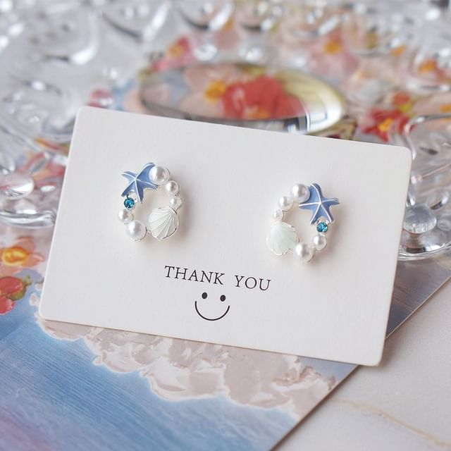 Shell Alloy Stud Earring Faux Starfish Pearl