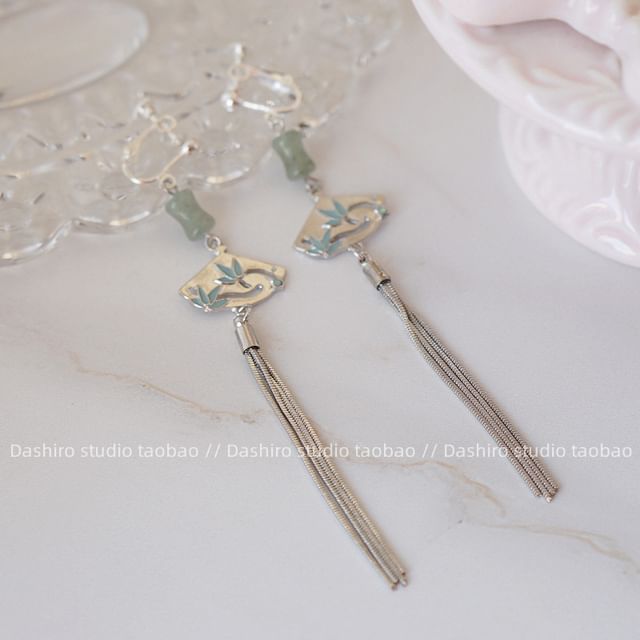Dangle Faux Alloy Gemstone Fan Earring