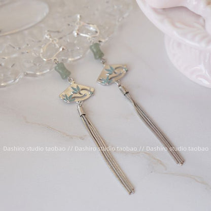 Dangle Faux Alloy Gemstone Fan Earring