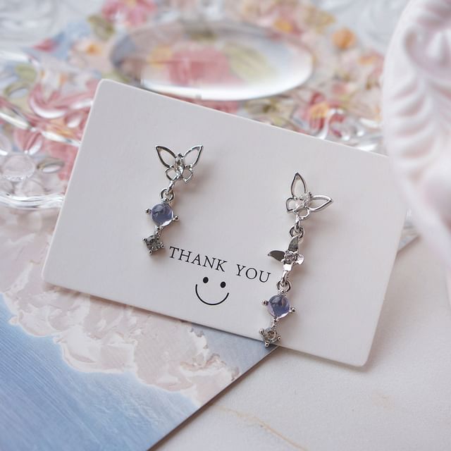 Faux Crystal Asymmetrical Butterfly Alloy Dangle Earring