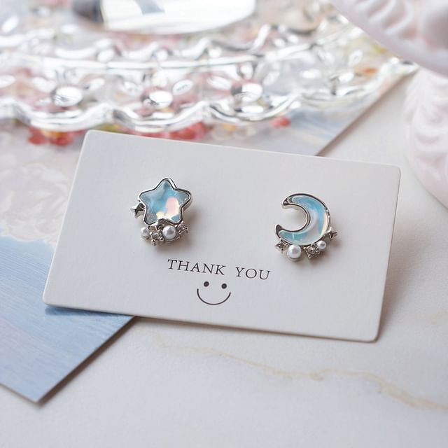 Earring Alloy Star Asymmetrical Stud Moon