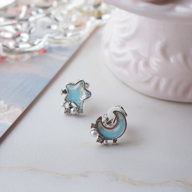 Earring Alloy Star Asymmetrical Stud Moon