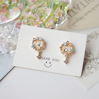 Drop Earring Rhinestone Butterfly Alloy