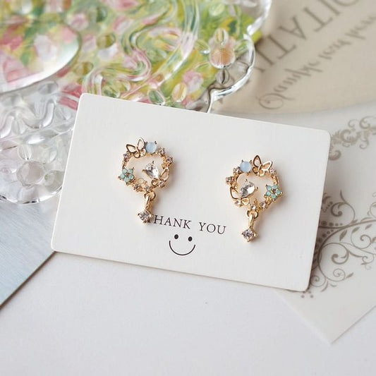 Drop Earring Rhinestone Butterfly Alloy