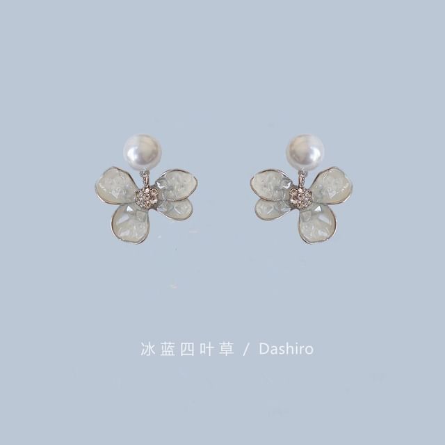 Floral Alloy Earring Pearl Drop Faux Butterfly Crystal /