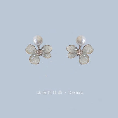 Floral Alloy Earring Pearl Drop Faux Butterfly Crystal /