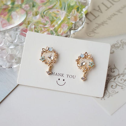 Drop Earring Rhinestone Butterfly Alloy