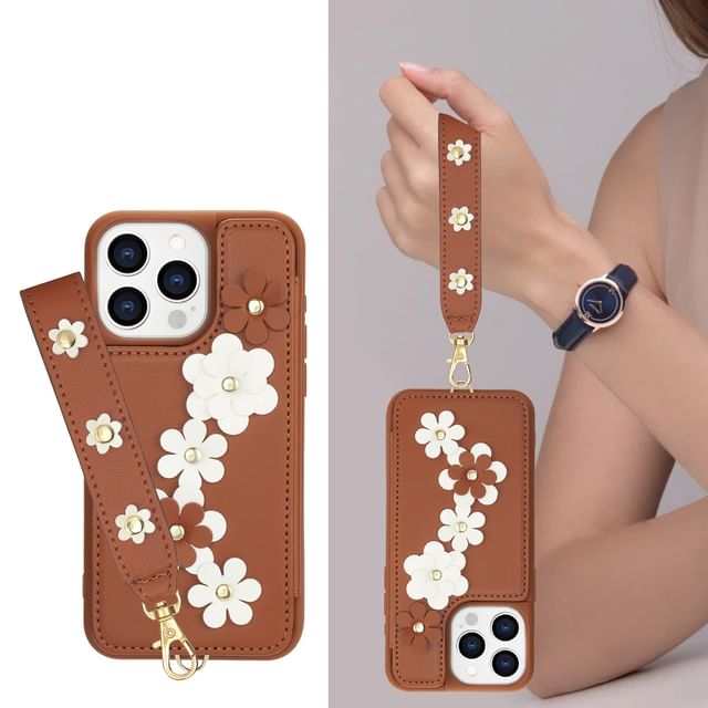 Floral Phone Faux Case Leather