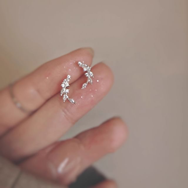 Stud Rhinestone Ear Silver Sterling