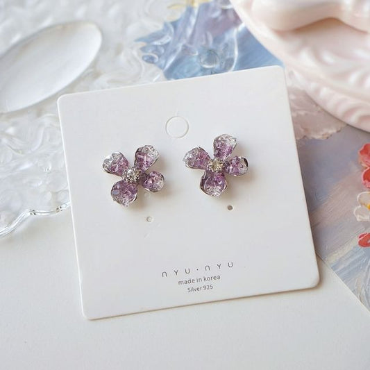 Rhinestone On / Earring Clip Stud Flower
