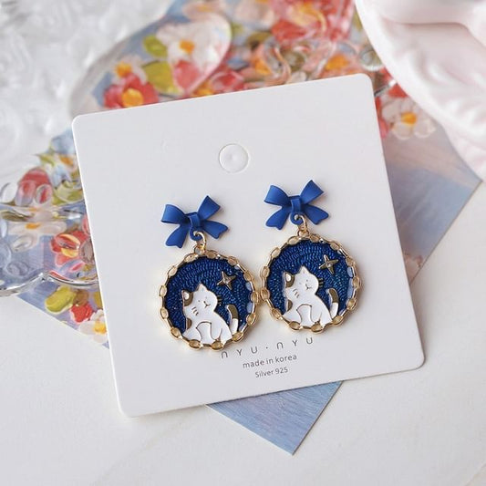 / Cat Drop Enamel Clip On Bow Earring