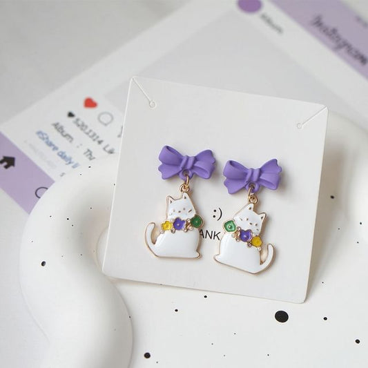 Bow Cat Drop Clip / Earring On