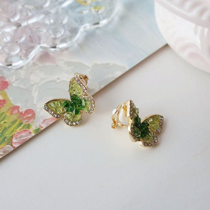 Stud On Clip Earring / Butterfly Flower