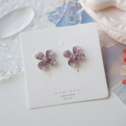 Rhinestone On / Earring Clip Stud Flower