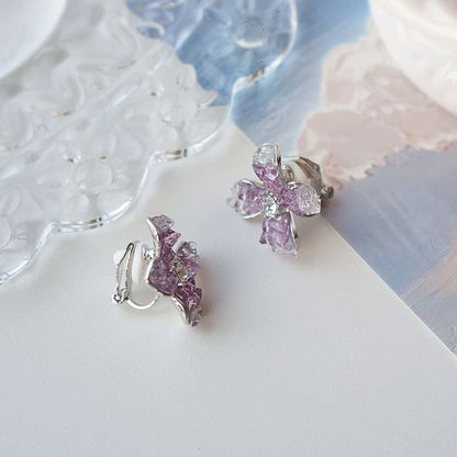 Rhinestone On / Earring Clip Stud Flower