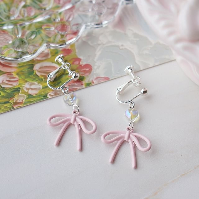 Clip Earring Drop Bow / On