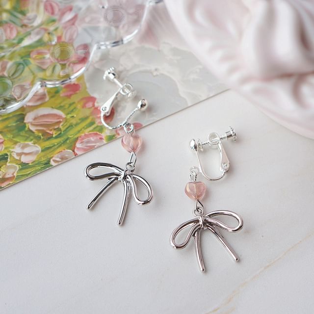Clip Earring Drop Bow / On